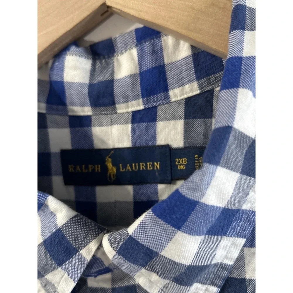 Mens Polo Ralph Lauren Big & Tall Gingham Check Short Sleeve Shirt Sz 2XB